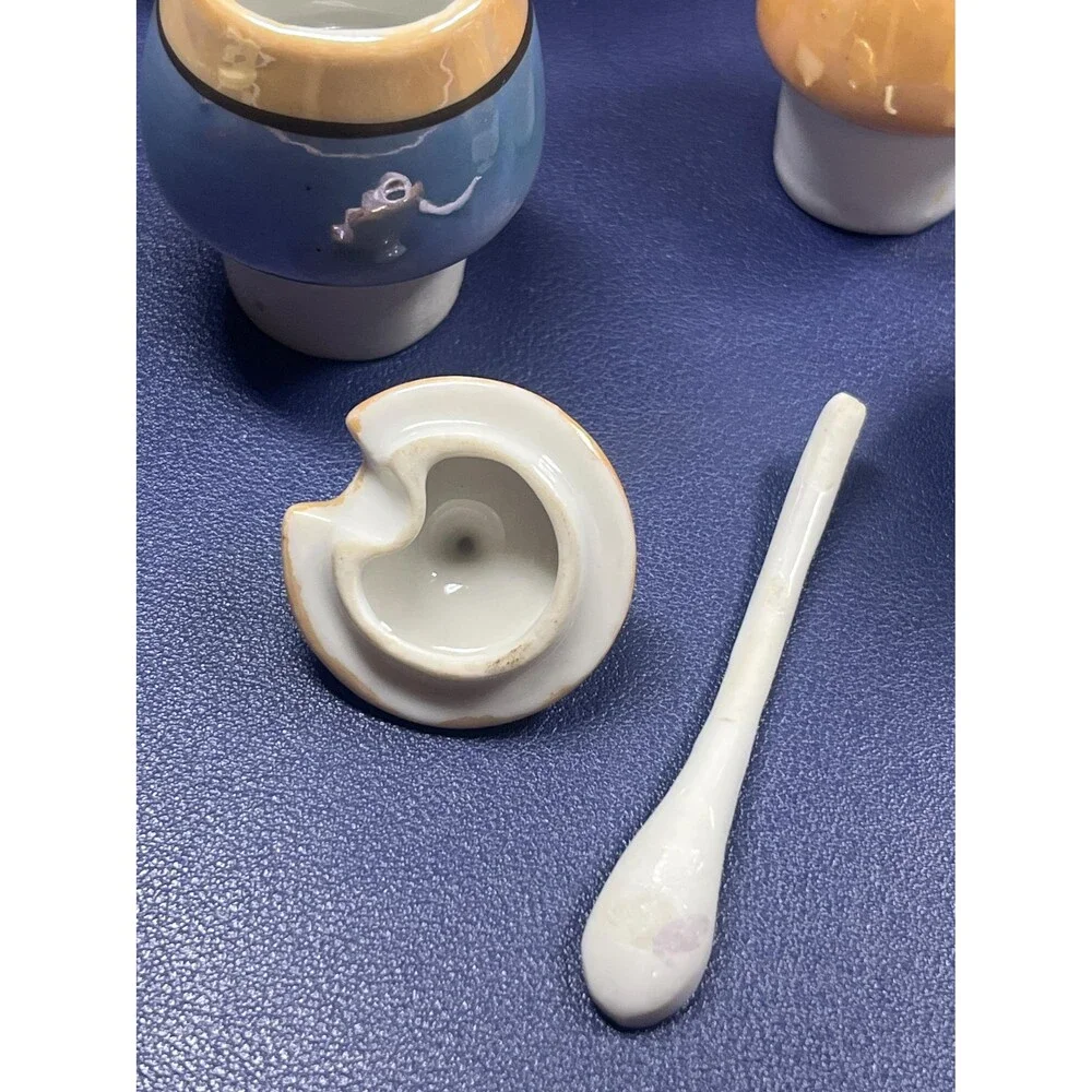 Vintage 1940s Japanese lusterware condiment boat set